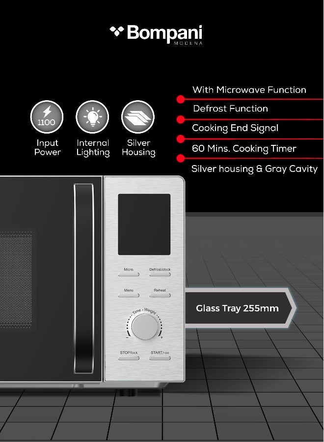 Bompani 20L Digital Microwave Oven 700W LCD Display, 5 Power Levels, Defrost & Reheat Function, Child Lock – ( 1 Year Warranty) 20 L 1100 W BMO20DSI silver - Image 5