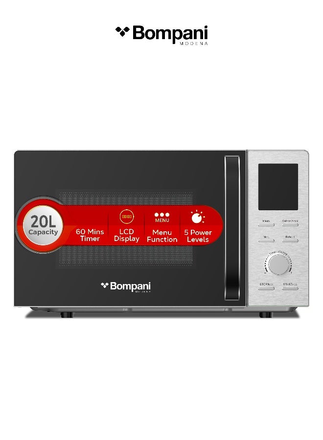 Bompani 20L Digital Microwave Oven 700W LCD Display, 5 Power Levels, Defrost & Reheat Function, Child Lock – ( 1 Year Warranty) 20 L 1100 W BMO20DSI silver - Image 1