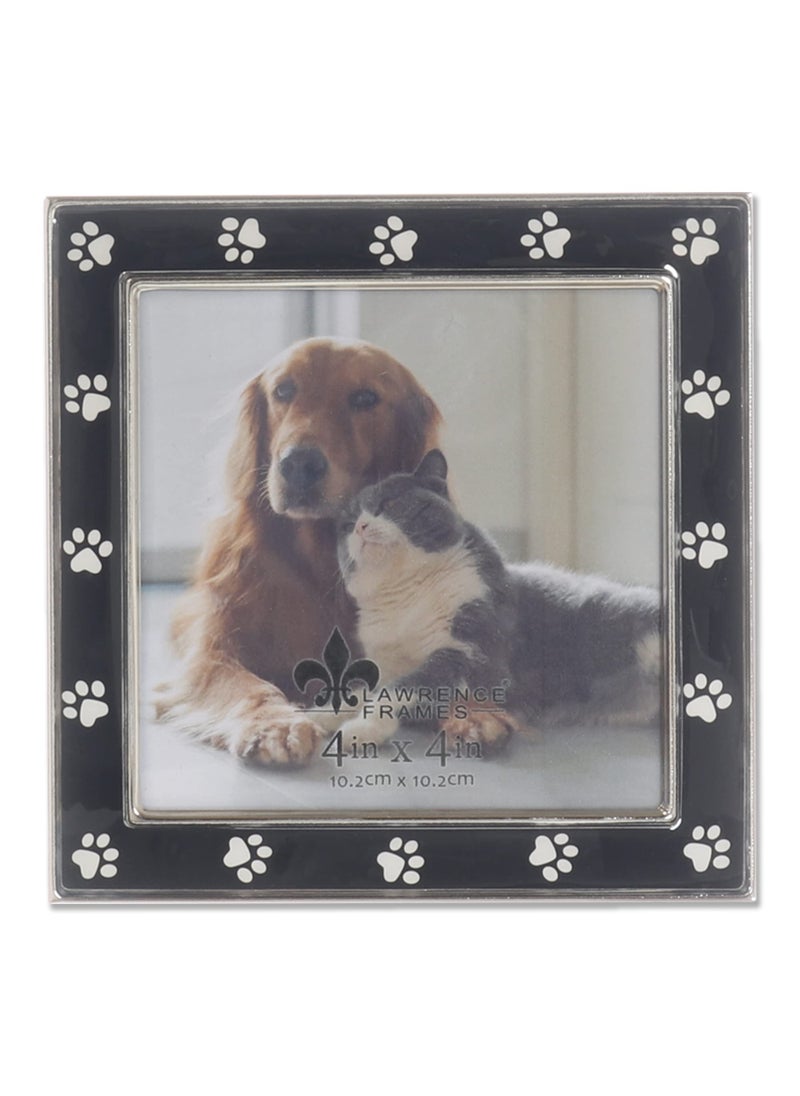 Lawrence Frames 4x4 Silver Metal and Black Enamel Picture Frame  Paw Print Design  - Image 1