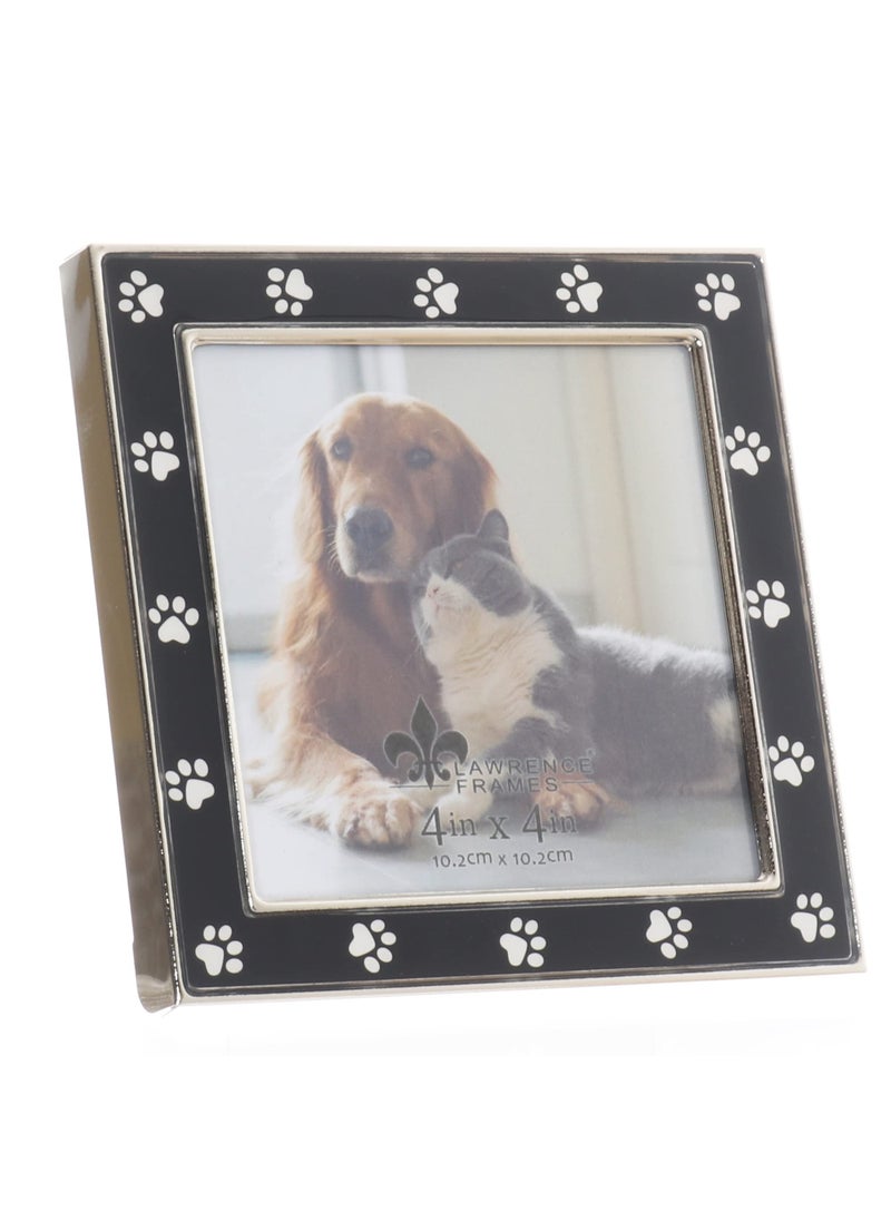 Lawrence Frames 4x4 Silver Metal and Black Enamel Picture Frame  Paw Print Design  - Image 2