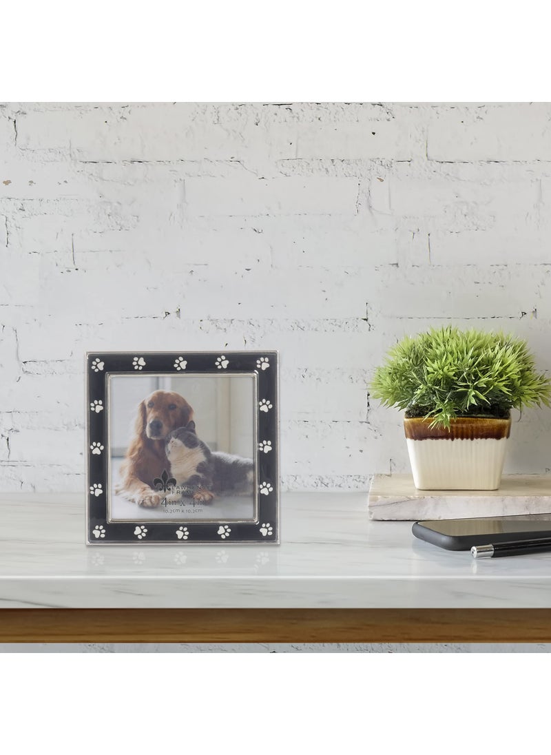 Lawrence Frames 4x4 Silver Metal and Black Enamel Picture Frame  Paw Print Design  - Image 3