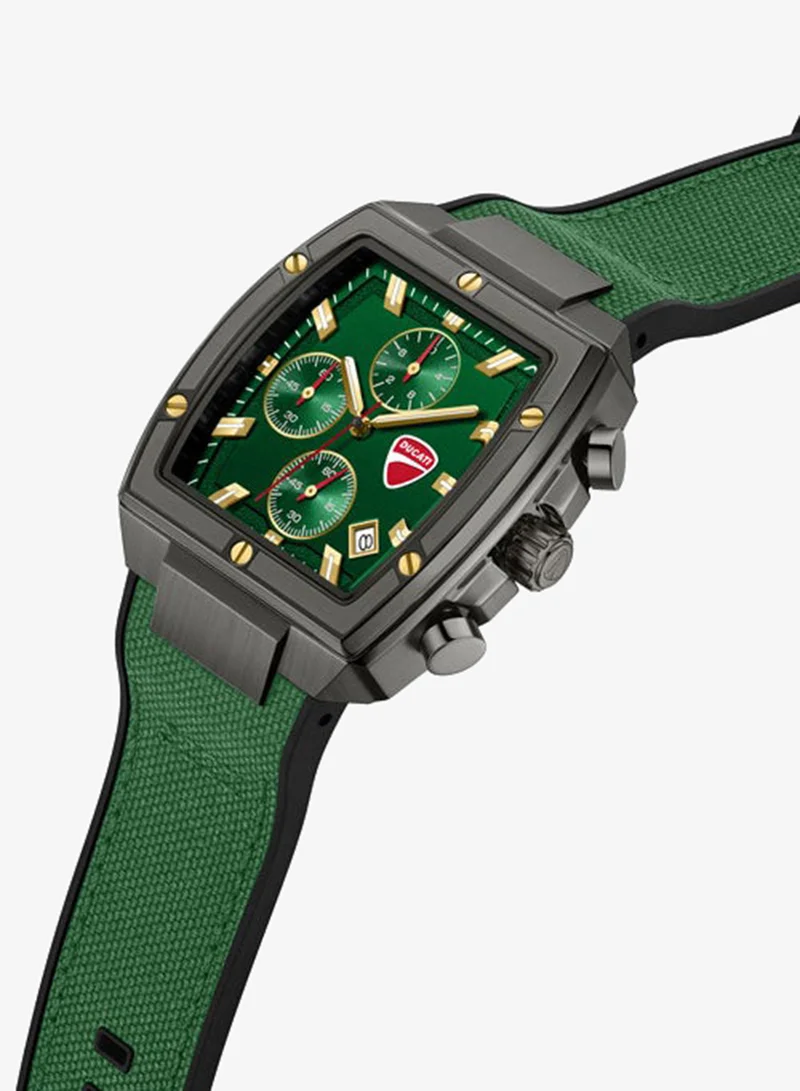 دوكاتي Voyage Green Dial, Silicone-Nylon Strap, Chronograph Watch for Men, 41mm