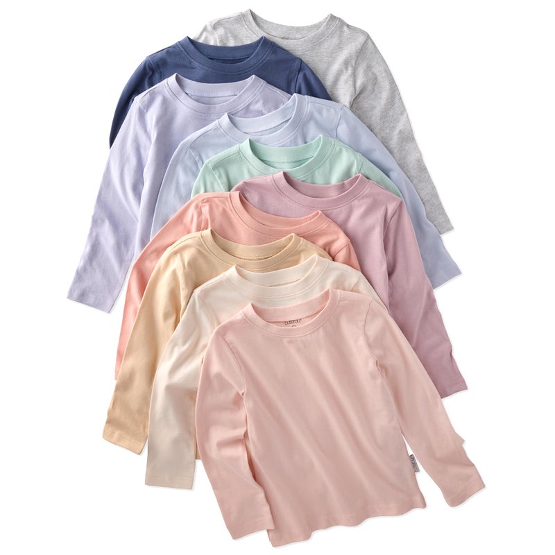 Butterblu London 10-Pack Long Sleeve T-Shirtsâ€‹ 100% Organic for Boys & Girls, Sorbet Frost Rainbow, 2T - Image 1