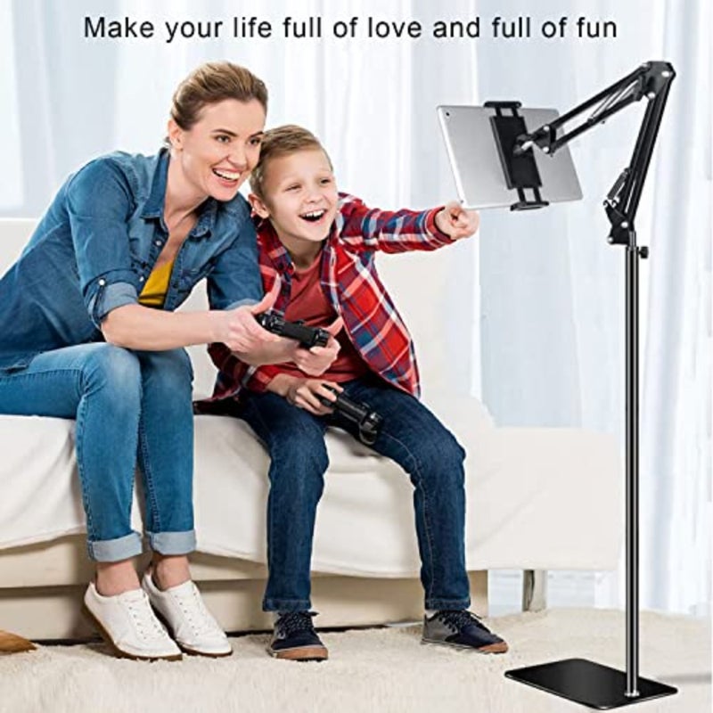 Tablet Floor Stand with 6LB Weight, Overhead Bed phone Stand Angle Height Adjustable Arm Stretchable Stand Holder, Compatible with iPhone iPad Mini Air Pro, Galaxy Tab, Kindle, E-Readers, all Phones - Image 2