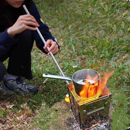 RBRSLALA Portable Wood Burning Camp Stove with Grill - Folding, Backpacking, Box Stove with Fire Blowing Stick and Carrying Bag - Image 2