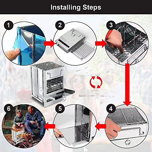 RBRSLALA Portable Wood Burning Camp Stove with Grill - Folding, Backpacking, Box Stove with Fire Blowing Stick and Carrying Bag - Image 5