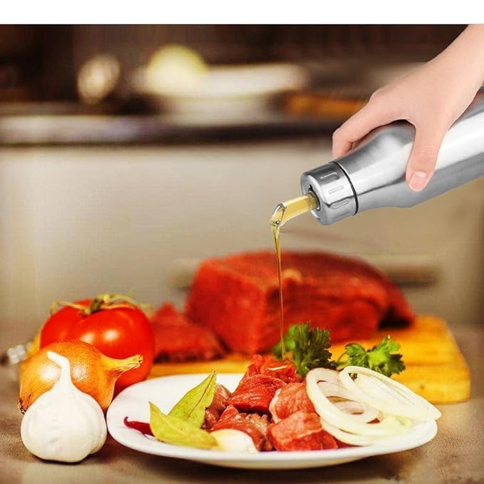 QUMAZZ 1000 Ml Stainless Steel Oil Dispenser Bottle Dust Leak Proof Oil Can Oil Pourer Oil Pot Perfect for Kitchen Outdoor Cooking Oil Kitchen Container Silver Pack of 1 - Image 4