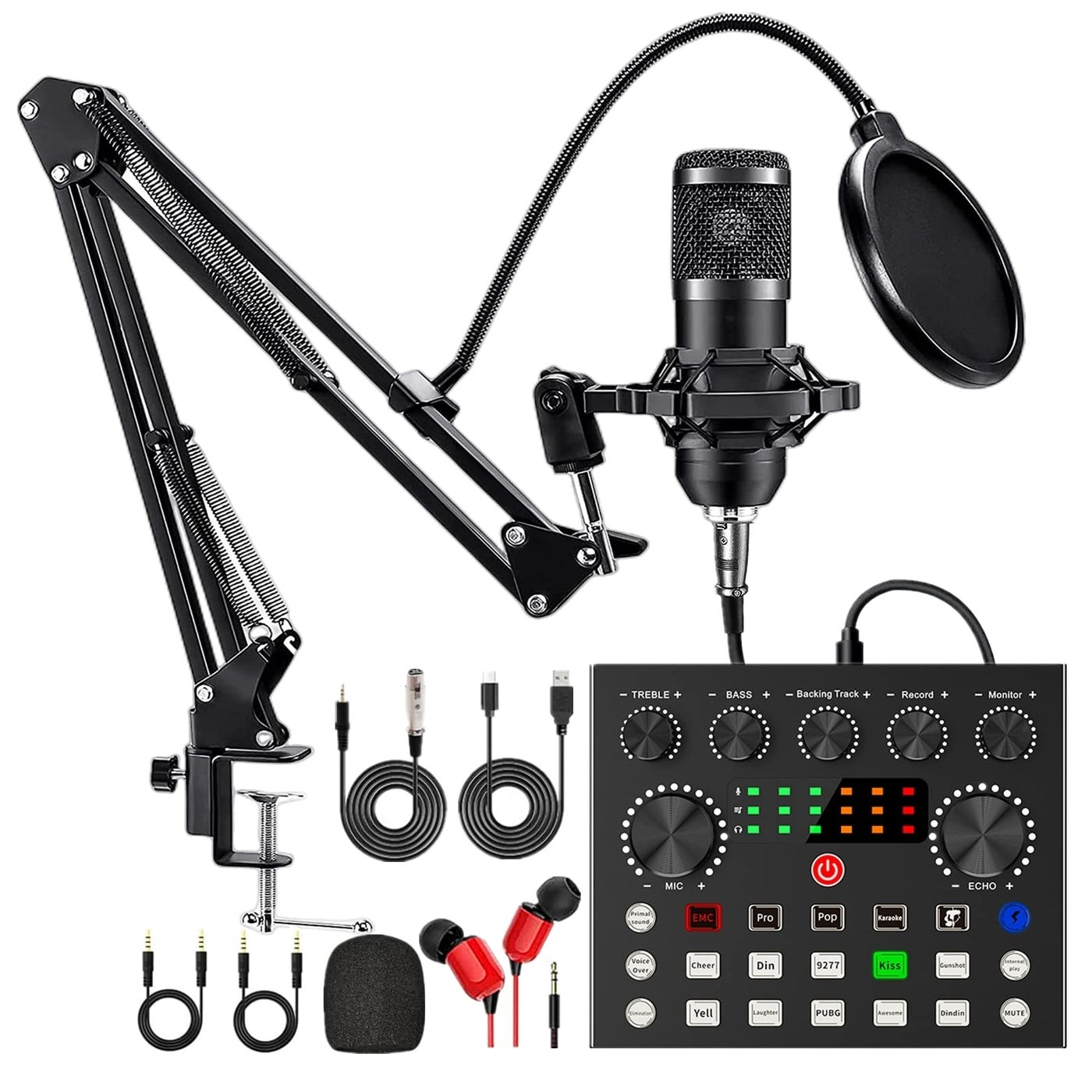 Podcast Equipment Bundle BM800 Podcast Microphone Bundle with V8s Voice Changer Condenser Microphone Recording Studio Package for Podcasting Live Streaming Singing PC Mobile TikTok YouTube