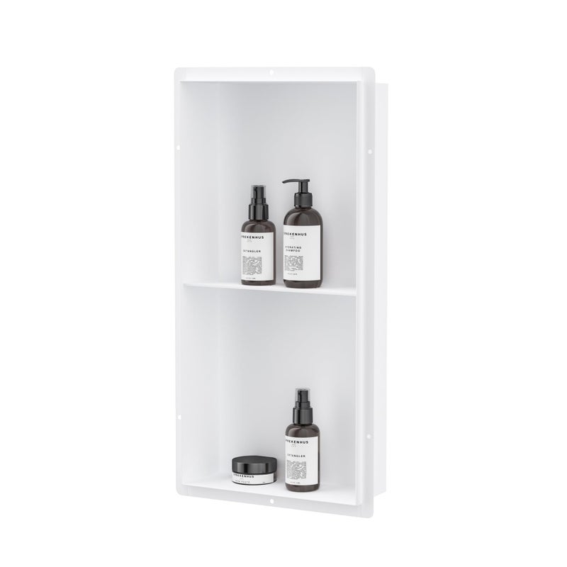 Neodrain 2-Tier 24X12Inch White Shower Niche, Rimless Bathroom Wall Niche Recessed Stainless Steel Waterproof Tile Ready Shower Cubby for Bathroom Storage Organizer - Image 1