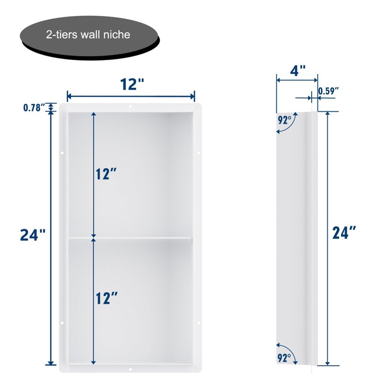 Neodrain 2-Tier 24X12Inch White Shower Niche, Rimless Bathroom Wall Niche Recessed Stainless Steel Waterproof Tile Ready Shower Cubby for Bathroom Storage Organizer - Image 4
