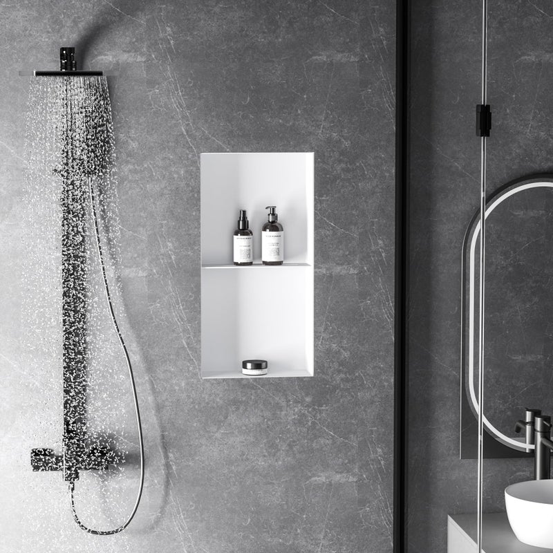 Neodrain 2-Tier 24X12Inch White Shower Niche, Rimless Bathroom Wall Niche Recessed Stainless Steel Waterproof Tile Ready Shower Cubby for Bathroom Storage Organizer - Image 3