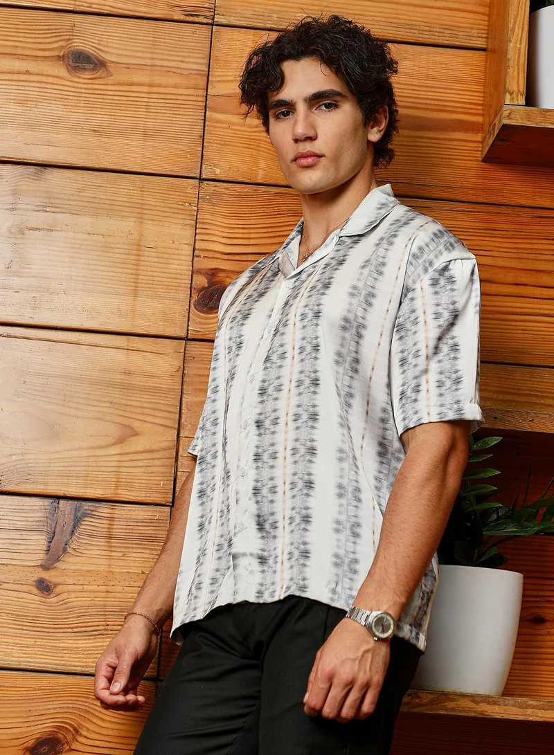 كامبوس سوترا Men's Midnight Black & Ivory White Nomad Satin Oversized Shirt