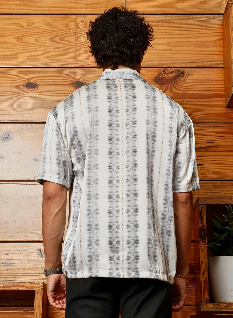 كامبوس سوترا Men's Midnight Black & Ivory White Nomad Satin Oversized Shirt