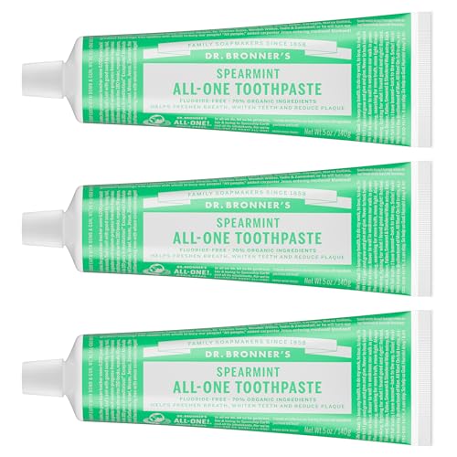 Dr. Bronner's Dr Bronners AllOne Toothpaste Pack of 3 Spearmint 5 oz FluorideFree Toothpaste for Adults SLSFree 70 Organic Natural Ingredients Vegan Helps Freshen Breath Reduce Plaque - Image 1