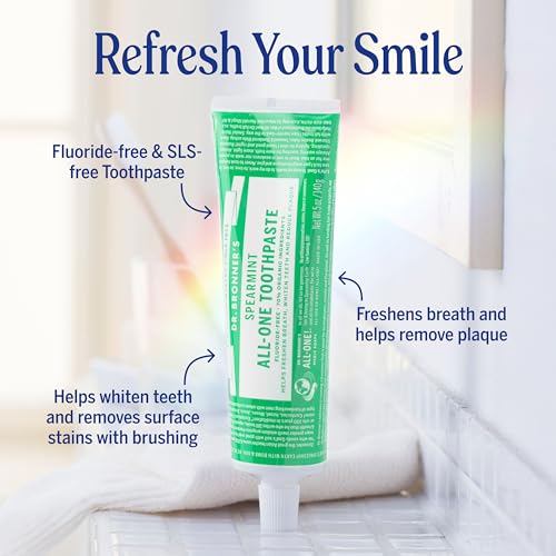 Dr. Bronner's Dr Bronners AllOne Toothpaste Pack of 3 Spearmint 5 oz FluorideFree Toothpaste for Adults SLSFree 70 Organic Natural Ingredients Vegan Helps Freshen Breath Reduce Plaque - Image 3
