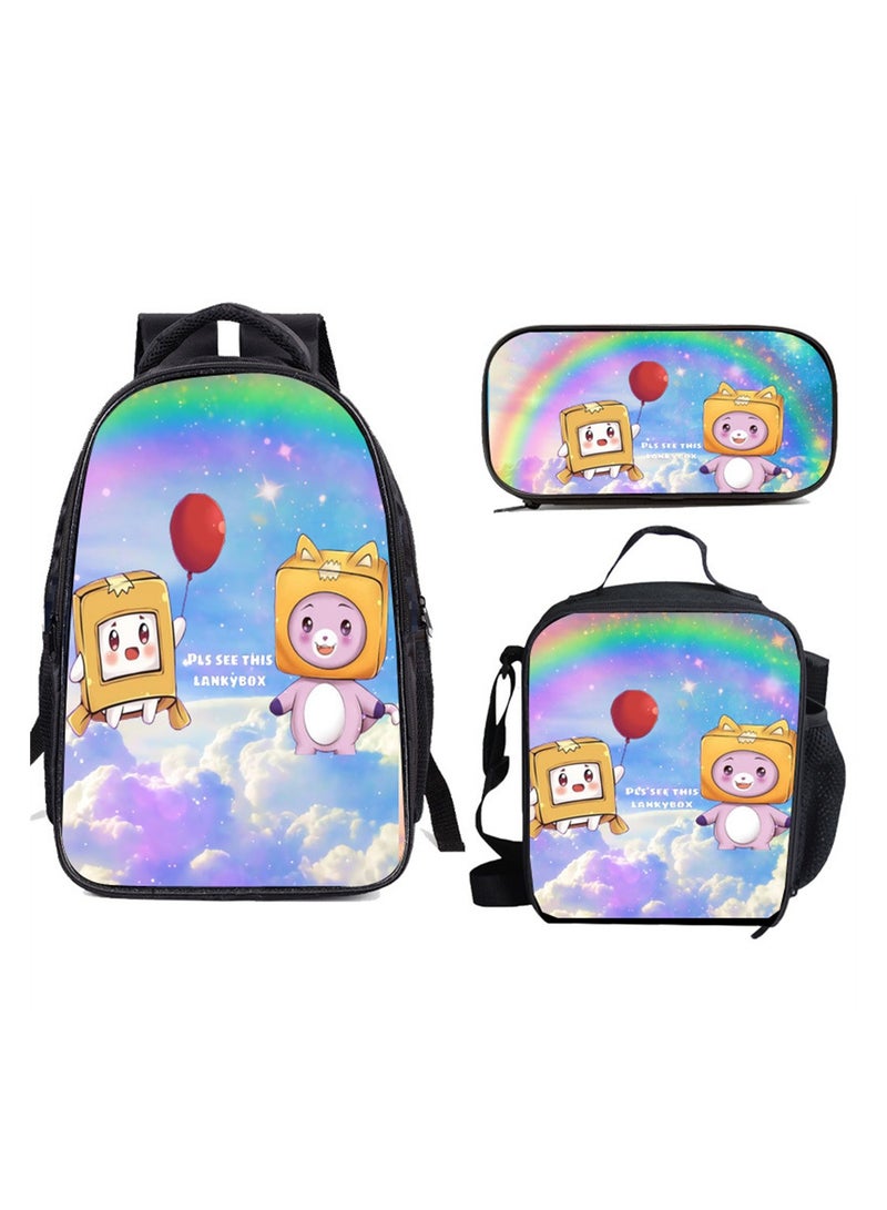 LankyBox Children Backpack Daypack Schoolbag Teen Boys Girls School Book bag with Lunch Box Pen Case 3 in 1 