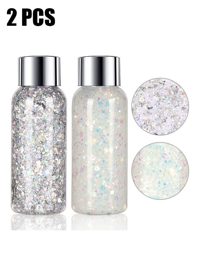 HY Body Glitter Gel, 2 Pcs Glitter Sequins Chunky Glitter Liquid Eyeshadow Long Lasting Glitter Shimmer Chunky Sequins Glitters for Hair Makeup Festival Party Carnival - Image 1