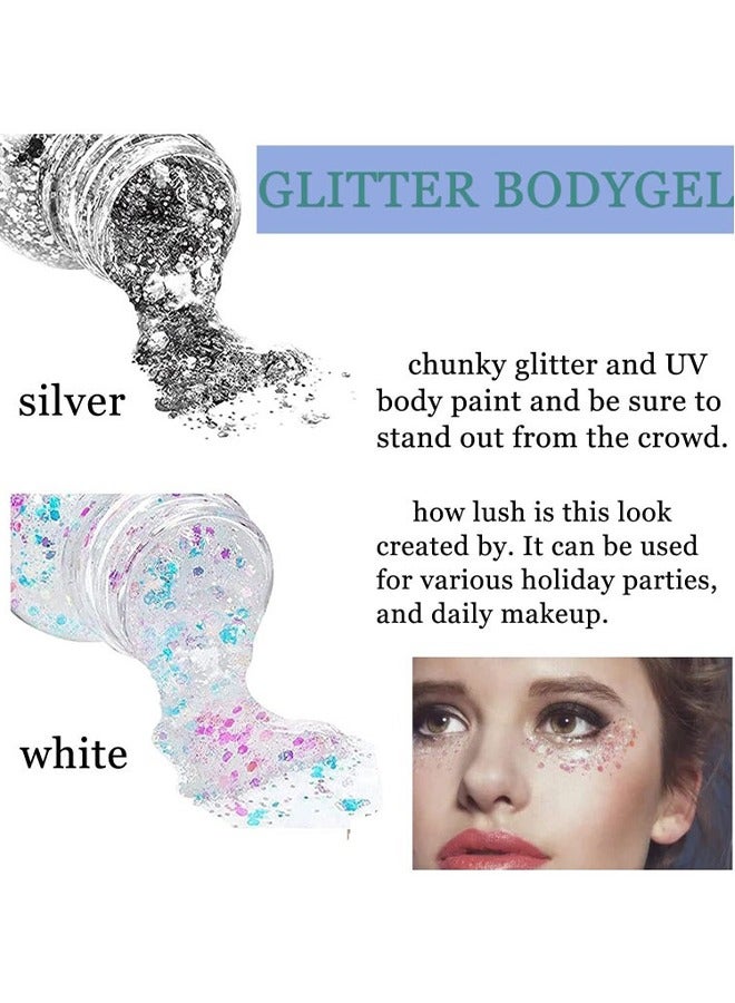 HY Body Glitter Gel, 2 Pcs Glitter Sequins Chunky Glitter Liquid Eyeshadow Long Lasting Glitter Shimmer Chunky Sequins Glitters for Hair Makeup Festival Party Carnival - Image 3