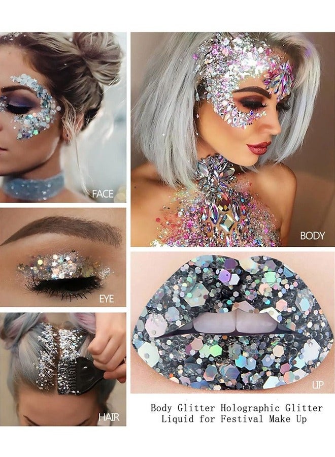 HY Body Glitter Gel, 2 Pcs Glitter Sequins Chunky Glitter Liquid Eyeshadow Long Lasting Glitter Shimmer Chunky Sequins Glitters for Hair Makeup Festival Party Carnival - Image 5