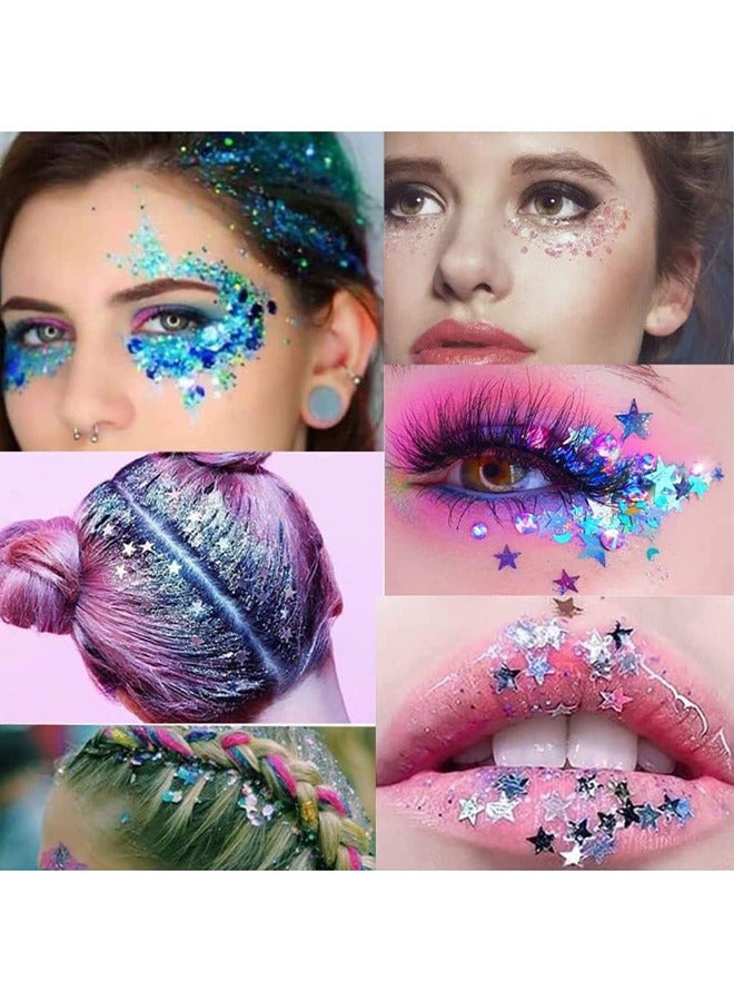 HY Body Glitter Gel, 2 Pcs Glitter Sequins Chunky Glitter Liquid Eyeshadow Long Lasting Glitter Shimmer Chunky Sequins Glitters for Hair Makeup Festival Party Carnival - Image 2