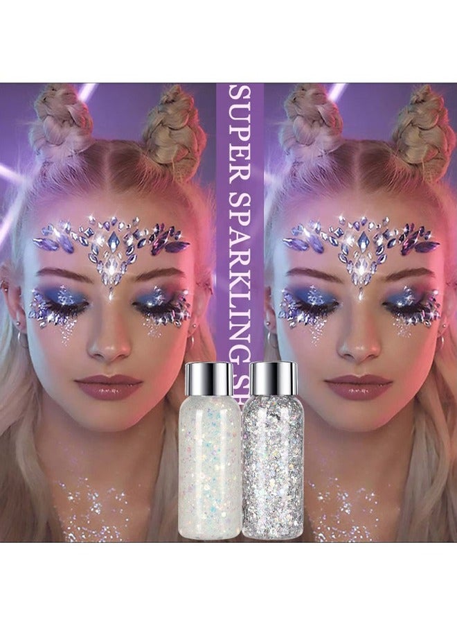 HY Body Glitter Gel, 2 Pcs Glitter Sequins Chunky Glitter Liquid Eyeshadow Long Lasting Glitter Shimmer Chunky Sequins Glitters for Hair Makeup Festival Party Carnival - Image 4