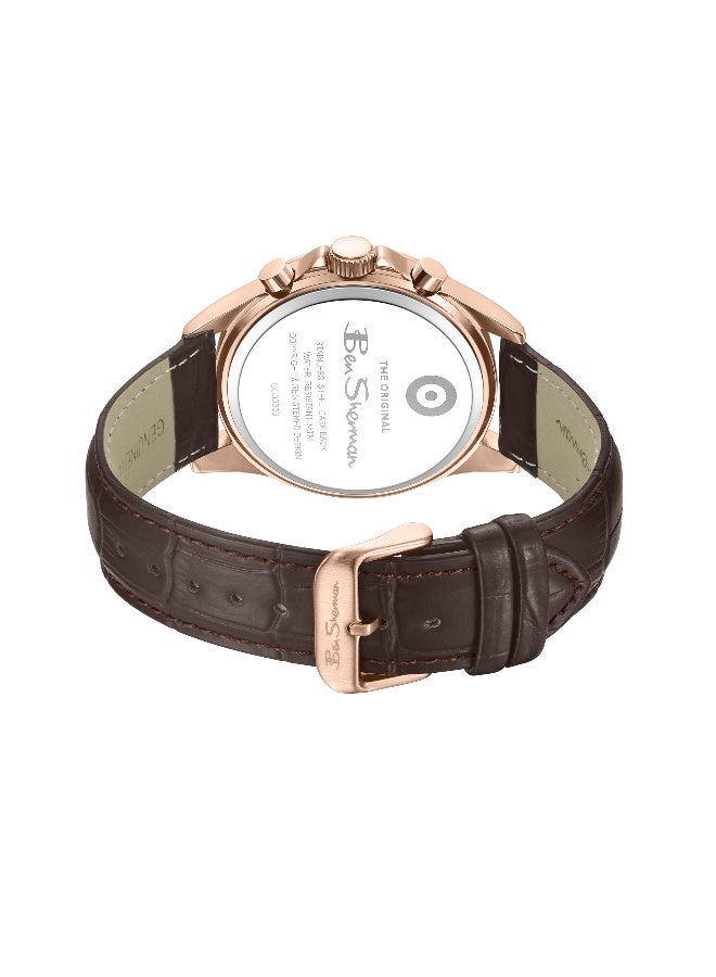 Ben Sherman Winchester Silver Dial Brown Genuine Leather Strap Chronograph Watch for Men, 43.2mm - Image 3