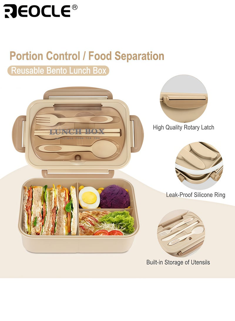 ريوكل علبة غداء مانعة للتسرب، بثلاثة أقسام وأدوات متضمنة، خالية من مادة BPA، بتصميم آمن للاستخدام في الميكروويف، مناسبة للاستخدام المدرسي وتناول الطعام في الهواء الطلق. - Image 3