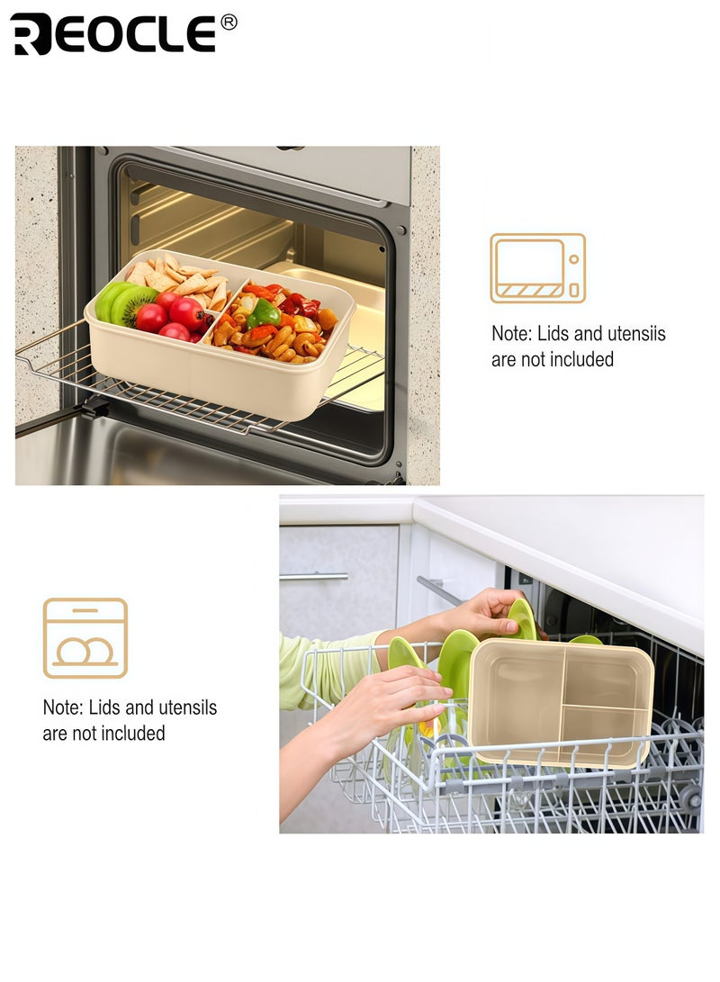 ريوكل علبة غداء مانعة للتسرب، بثلاثة أقسام وأدوات متضمنة، خالية من مادة BPA، بتصميم آمن للاستخدام في الميكروويف، مناسبة للاستخدام المدرسي وتناول الطعام في الهواء الطلق. - Image 5