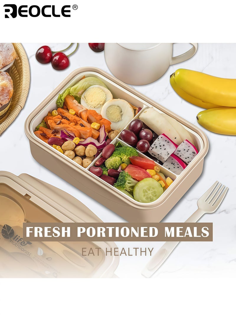 ريوكل علبة غداء مانعة للتسرب، بثلاثة أقسام وأدوات متضمنة، خالية من مادة BPA، بتصميم آمن للاستخدام في الميكروويف، مناسبة للاستخدام المدرسي وتناول الطعام في الهواء الطلق. - Image 2