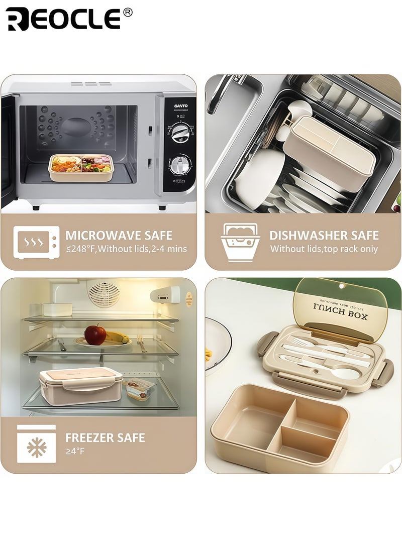 ريوكل علبة غداء مانعة للتسرب، بثلاثة أقسام وأدوات متضمنة، خالية من مادة BPA، بتصميم آمن للاستخدام في الميكروويف، مناسبة للاستخدام المدرسي وتناول الطعام في الهواء الطلق. - Image 4