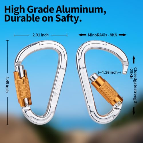 FVW Auto Locking Rock Climbing Carabiner Clips, UIAA Certified Professional 25KN (5620 lbs) Heavy Duty Caribeaners for Rappelling Swing Rescue & Gym etc, Large Carabiners, D-Shaped (silver-2pcs) - Image 4