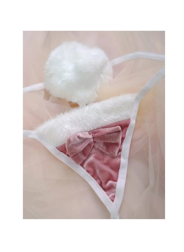 Hanady - Three-Piece Bikini in French Velvet Fabric with High-Quality Lycra, Accented with White Fur - Light Cashmere Color - HN 1035 - Image 1