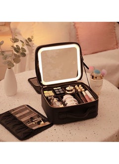 MORANO Makeup Bag with Mirror of LED Lighted , Cosmetic Bag Organizer with Adjustable Dividers (Black)  - Image 1
