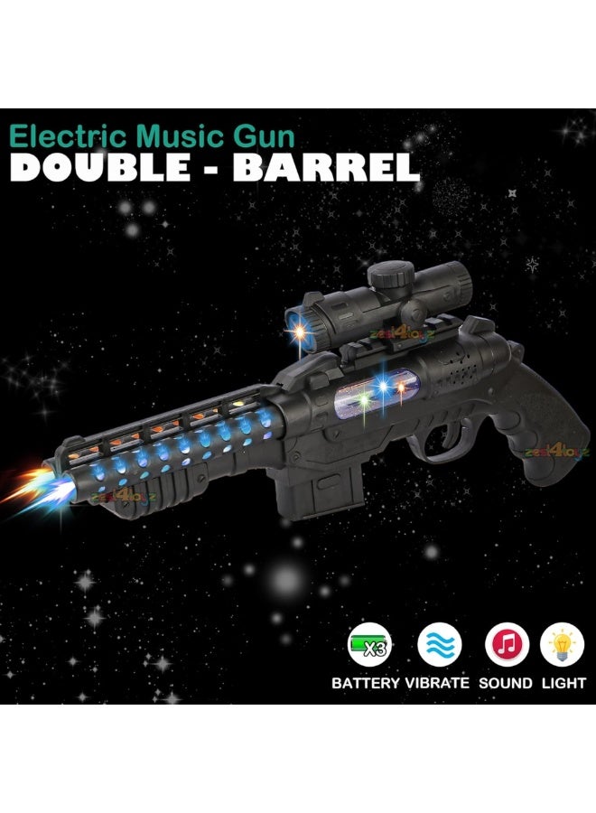 DAT Electric Light & Sound Toy Gun – Double-Barrel with LED & Music, Vibration & Scope - Image 2
