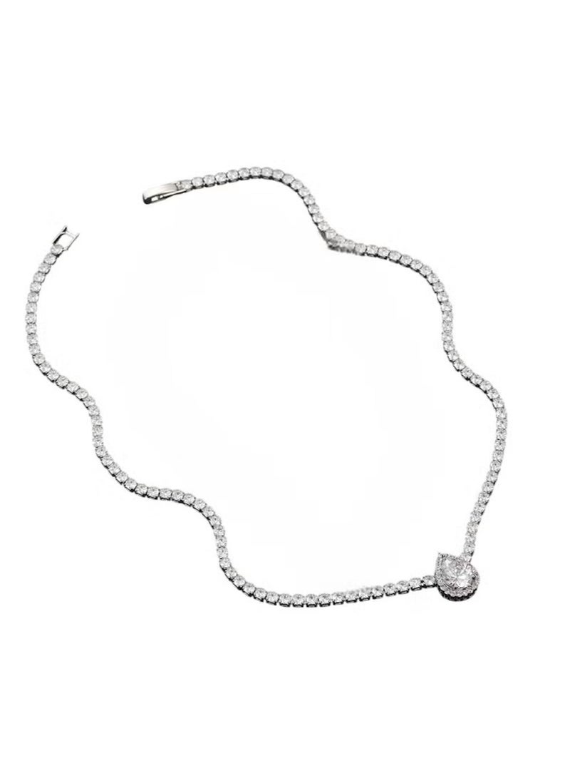 Huitich Elegant Crystal Drop Pendant Necklace – Silver Color Tone, 42.3cm  - Image 1