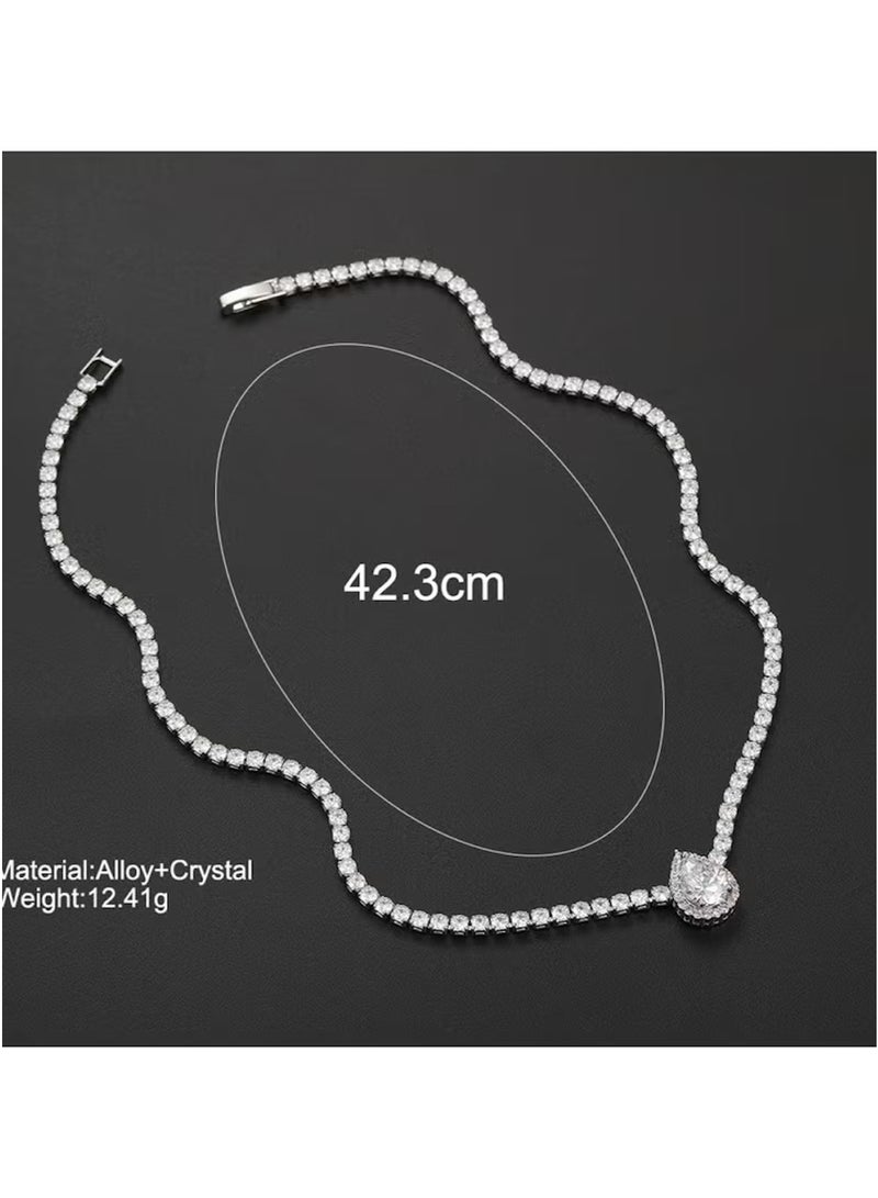 Huitich Elegant Crystal Drop Pendant Necklace – Silver Color Tone, 42.3cm  - Image 2