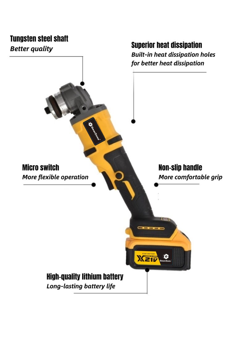 GearZone 21V Cordless Angle Grinder Kit with Brushless Electric Motor, including 2pcs 4.0 AH Batteries,Fast Charger, Easy Handle with Cutting Disc and Grinding Disc in Tool Box  - Image 2