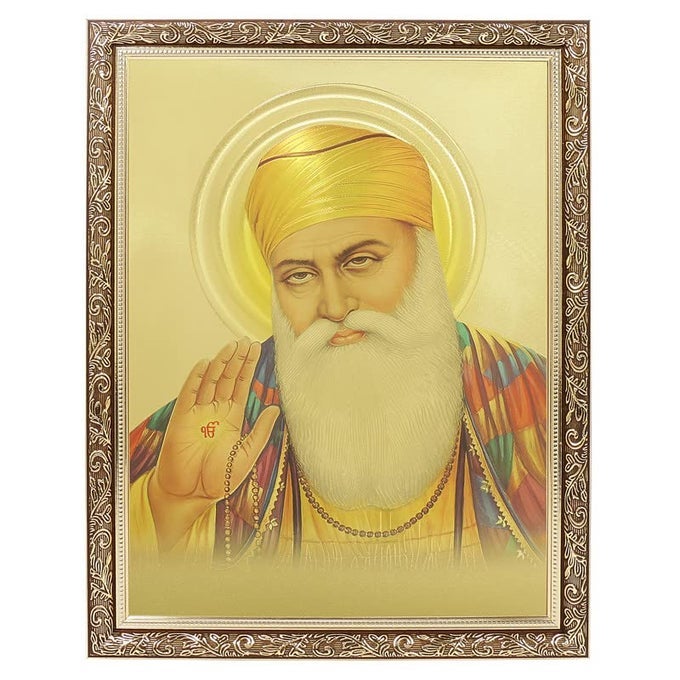 Guru Nanak Golden Foil Art Work Photo In Copper Gold Artwork Frame Big 14 X 18 Inches