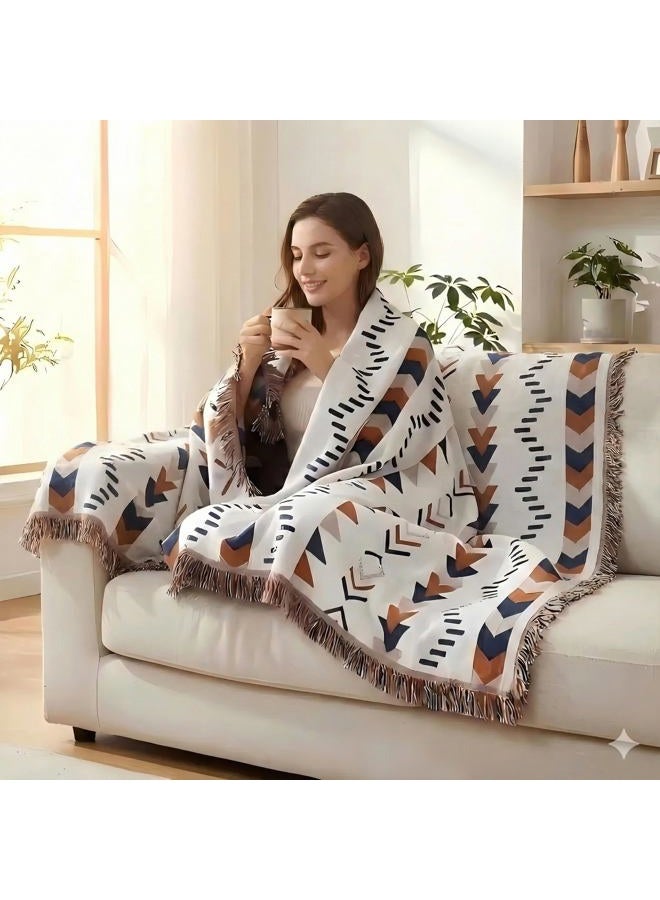 Amorus Bohemian Throw Blankets,Throw Blanket Chenille Jacquard Tassels Soft Throws Cover for Couch, Bed,Outdoor Camping Picnic Car Travel Warm & Cozy for Seasons, Pattern VI(71"*90") - Image 1