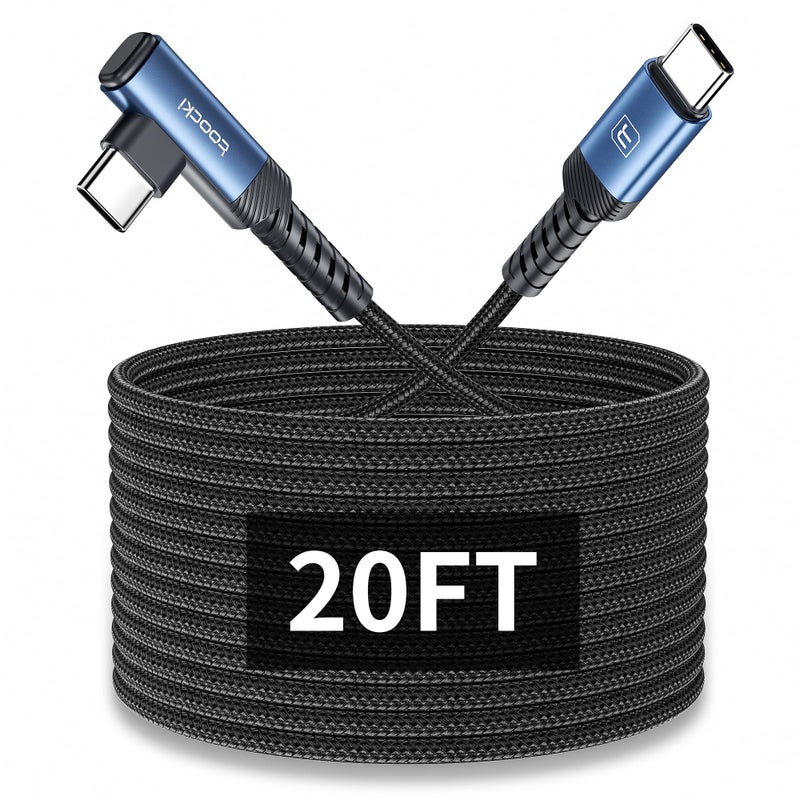 toocki 20FT Right Angle USB C Cable, 60W Extra Long Charging Cord Nylon Braided USB C Charger Cable for iPhone 17 16 15 Pro Plus Pro Max Air, iPad/MacBook, Galaxy S20, Pixel, Switch, Camera - Image 1