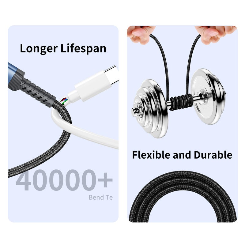 toocki 20FT Right Angle USB C Cable, 60W Extra Long Charging Cord Nylon Braided USB C Charger Cable for iPhone 17 16 15 Pro Plus Pro Max Air, iPad/MacBook, Galaxy S20, Pixel, Switch, Camera - Image 5