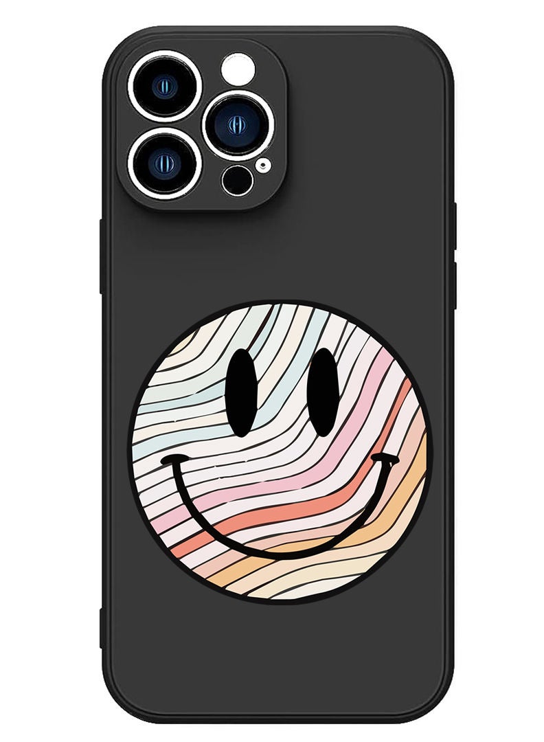 Theodor Protective Slim Fit Case Liquid Silicone Cover with Full Body Protection Anti-Scratch Shockproof Case For iPhone 12 Pro Max Black  - FORZA202 Smiley - Image 1