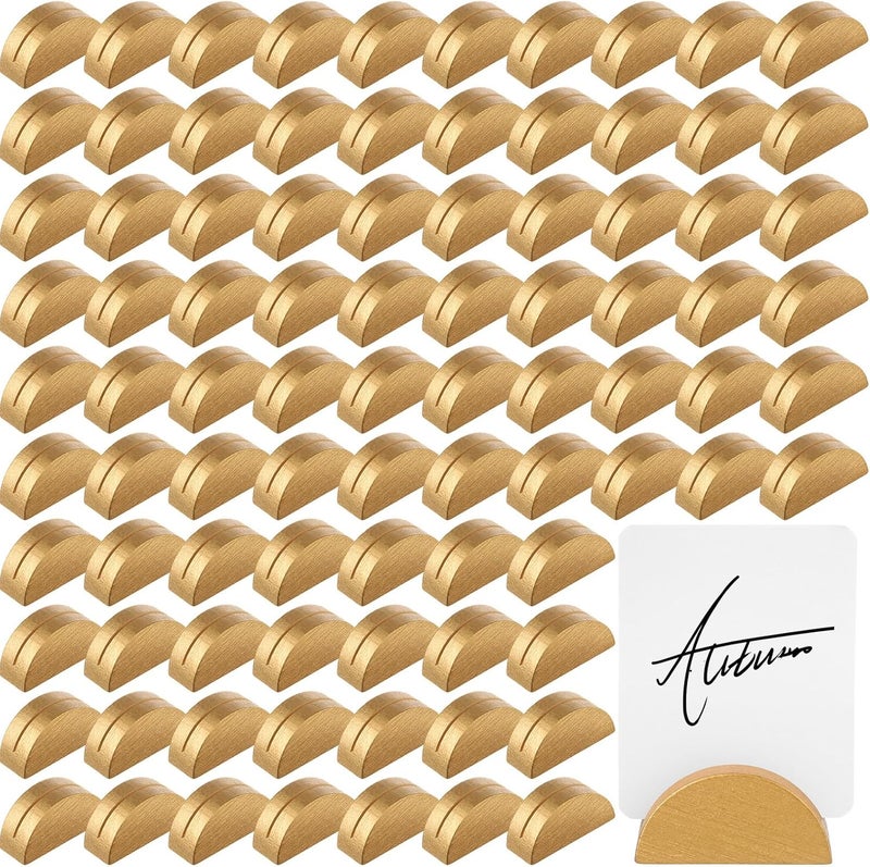 Colingmill 100 Pcs Gold Table Number Stands Wooden Indoor Lightweight Wedding Table Name Holder Semicircular Design Place Card Holders Office Tag Photo Menu Clips Banquet Birthday Party Restaurant - Image 1