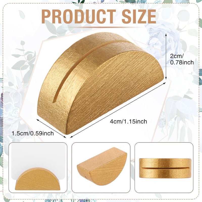 Colingmill 100 Pcs Gold Table Number Stands Wooden Indoor Lightweight Wedding Table Name Holder Semicircular Design Place Card Holders Office Tag Photo Menu Clips Banquet Birthday Party Restaurant - Image 2