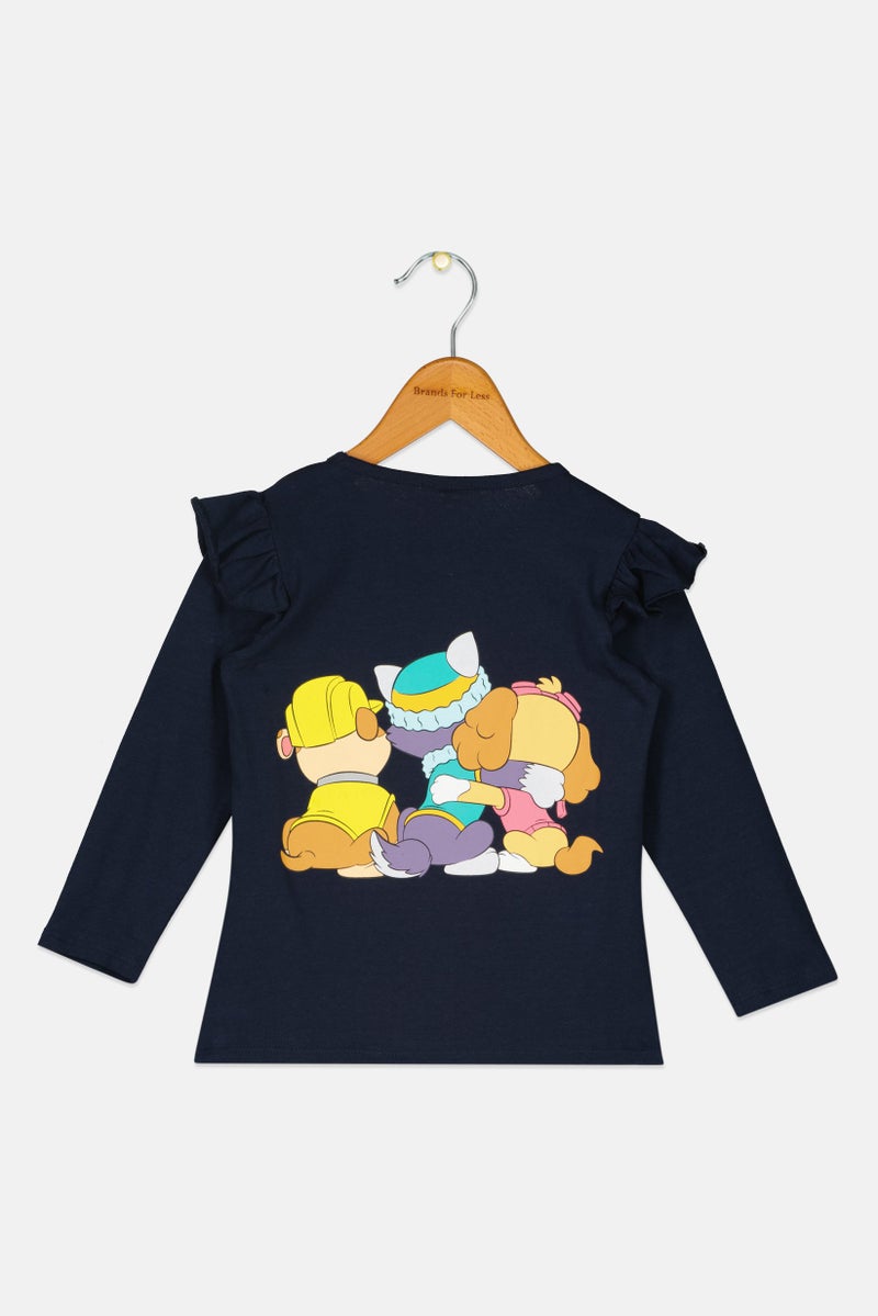 NAME IT بلوزة طويلة الأكمام بطبعة جرافيك للفتيات الصغيرات، لون أزرق داكن - Image 2