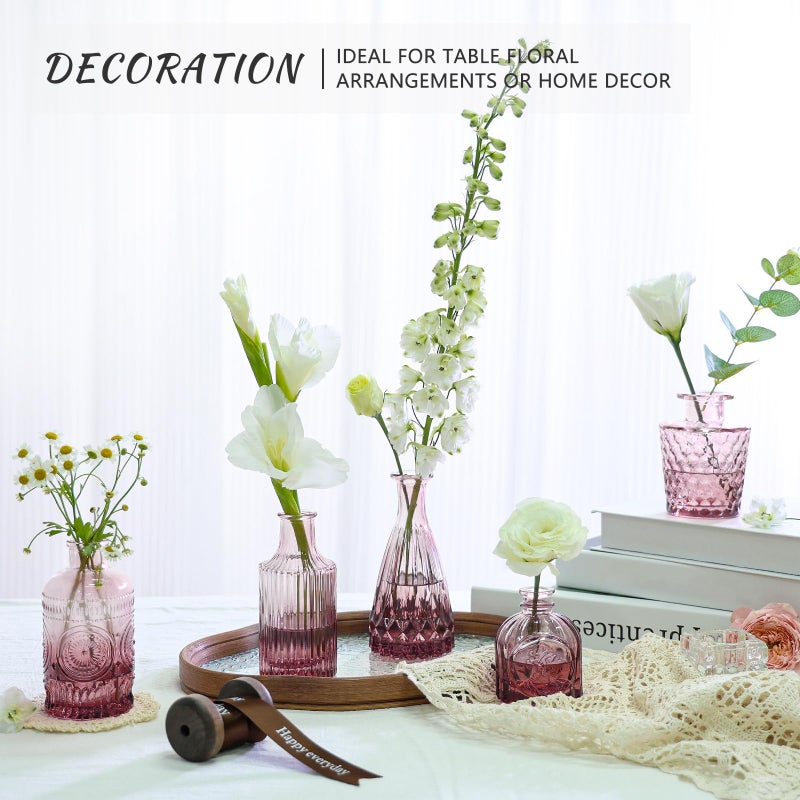 SUPMIND 12pcs Glass Bud Vase Set, Small Purple Flower Vases for Centerpieces in Bulk, Mini Vintage Vase for Wedding, Home,Table Decoration - Image 4