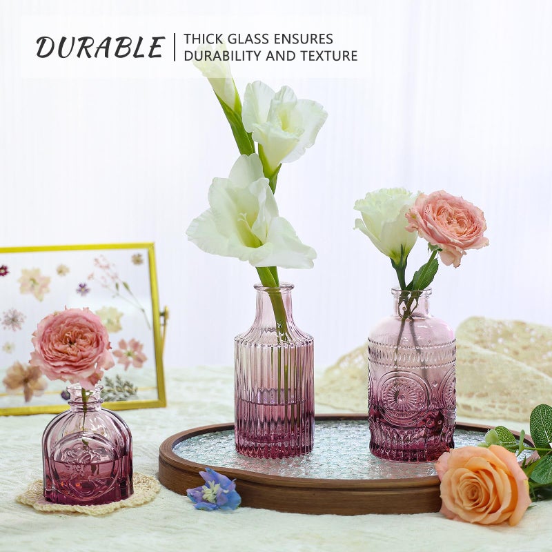 SUPMIND 12pcs Glass Bud Vase Set, Small Purple Flower Vases for Centerpieces in Bulk, Mini Vintage Vase for Wedding, Home,Table Decoration - Image 5