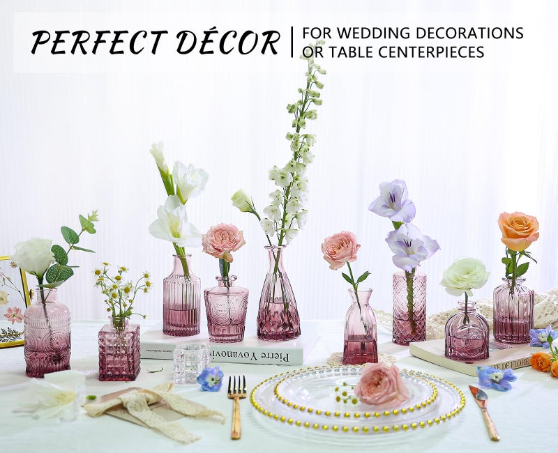SUPMIND 12pcs Glass Bud Vase Set, Small Purple Flower Vases for Centerpieces in Bulk, Mini Vintage Vase for Wedding, Home,Table Decoration - Image 3