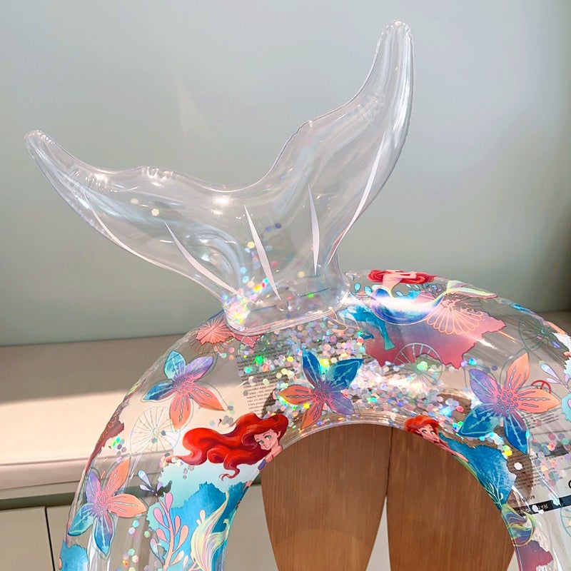 Kids Mermaid Swim Ring PVC Inflatable Float with Sequins for Girls - Image 3