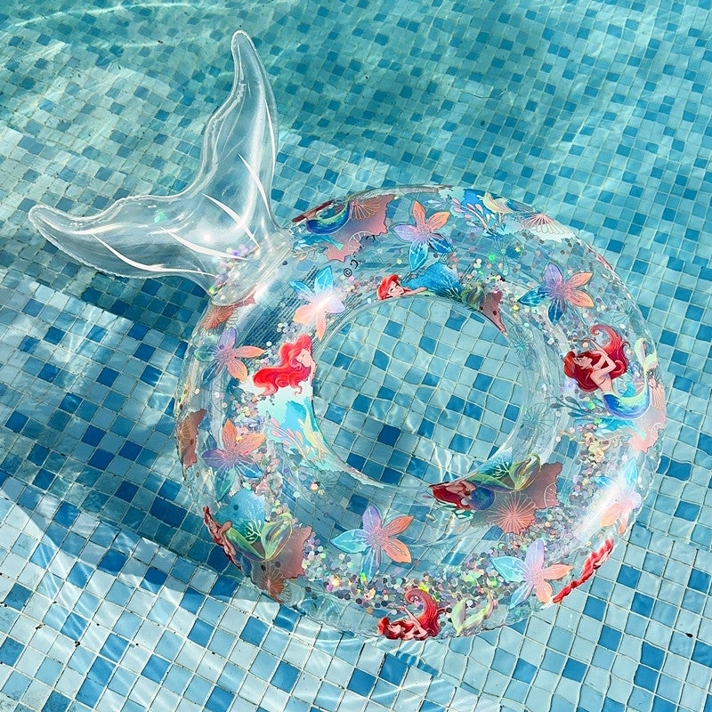 Kids Mermaid Swim Ring PVC Inflatable Float with Sequins for Girls - Image 2
